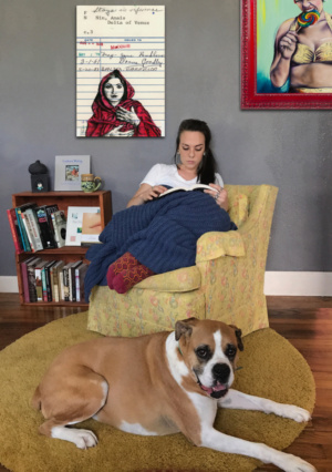 Heidi Pitre oversized canvas print of anais nin from delta of Venus drawn on vintage library card.