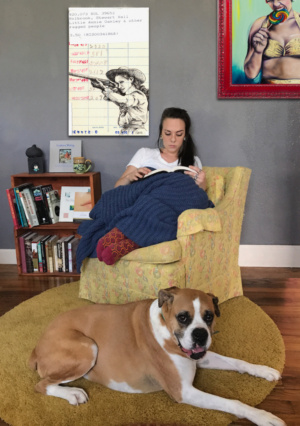 Heidi Pitre illustration of Annie Oakley on a vintage library card