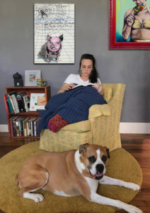 Heidi Pitre illustrates Wilbur the pig from e b white's charlottes's web on vintage library card.