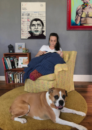 Heidi Pitre illustrates bela lugousi Dracula on stoker's library card in pen and ink.