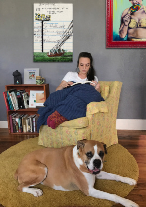 Heidi Pitre illustrates football image on vintage library card of friday nigh lights for librarians and book lovers.