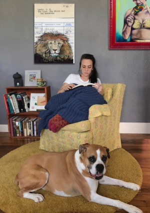 Heidi Pitre illustrates aslan from lewis carroll's the lion the witch and the wardrobe in watercolor on vintage library card. gifts for librarians and book lovers.