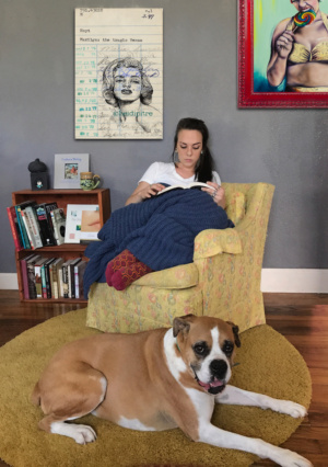 Heidi Pitre illustrates in pen and ink Marilyn Monroe on vintage library card. gifts for librarians and book lovers