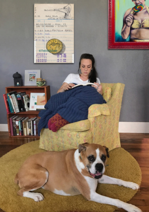 Heidi Pitre illustrates gold coin and whale tale in Moby dick on vintage library card. gift for librarians and book lovers