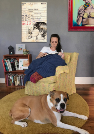 Heidi Pitre illustrates David seders from naked on vintage library card. gifts for book lovers and librarians