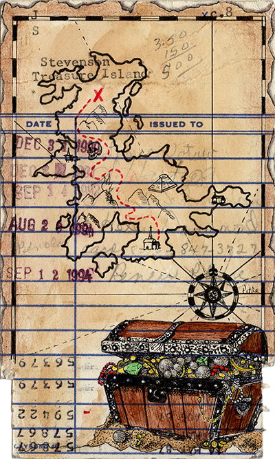 "Treasure Island" Upcycled Library Card Print