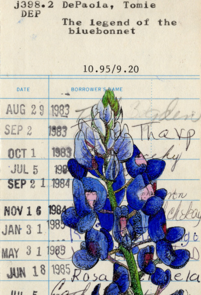 “Bluebonnet” Upcycled Library Card Print