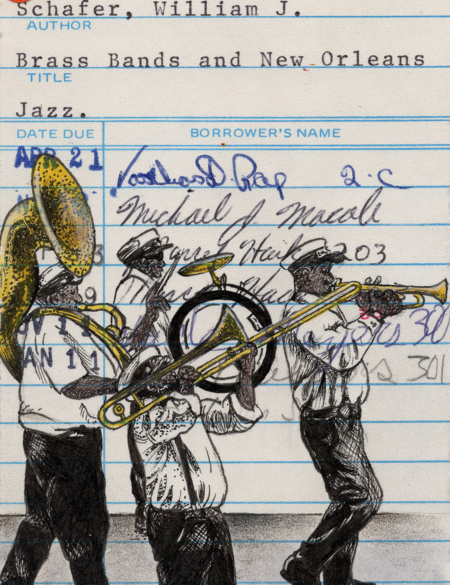 “Brass Bands & New Orleans” Upcycled Library Card Print