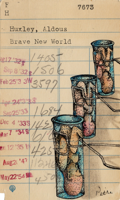 Heidi Pitre art for Huxley's brave new world. gifts for librarians and book lovers.