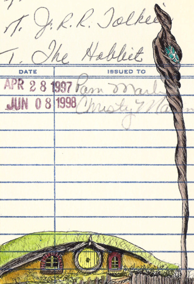 “The Hobbit” Upcycled Library Card Print