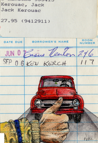 “On The Road” Upcycled Library Card Print