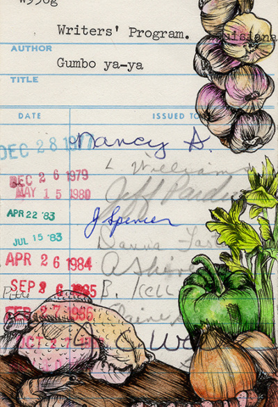 “Gumbo Ya-ya” Upcycled Library Card Print