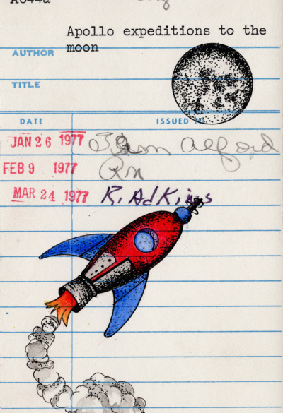“Apollo Expeditions to the Moon” Upcycled Library Card Print