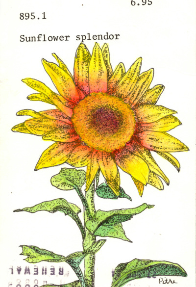 “Sunflower” Upcycled Library Card Print