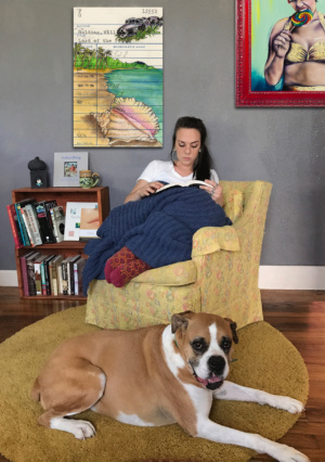 Heidi Pitre lord of the flies watercolor art of a plane and conch on vintage library card. gifts for librarians and book lovers