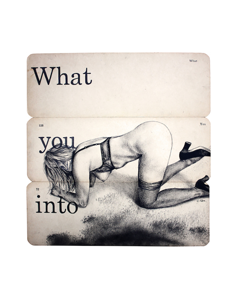 Heidi Pitre charcoal drawing of a pin up girl on vintage school flash cards. what you into