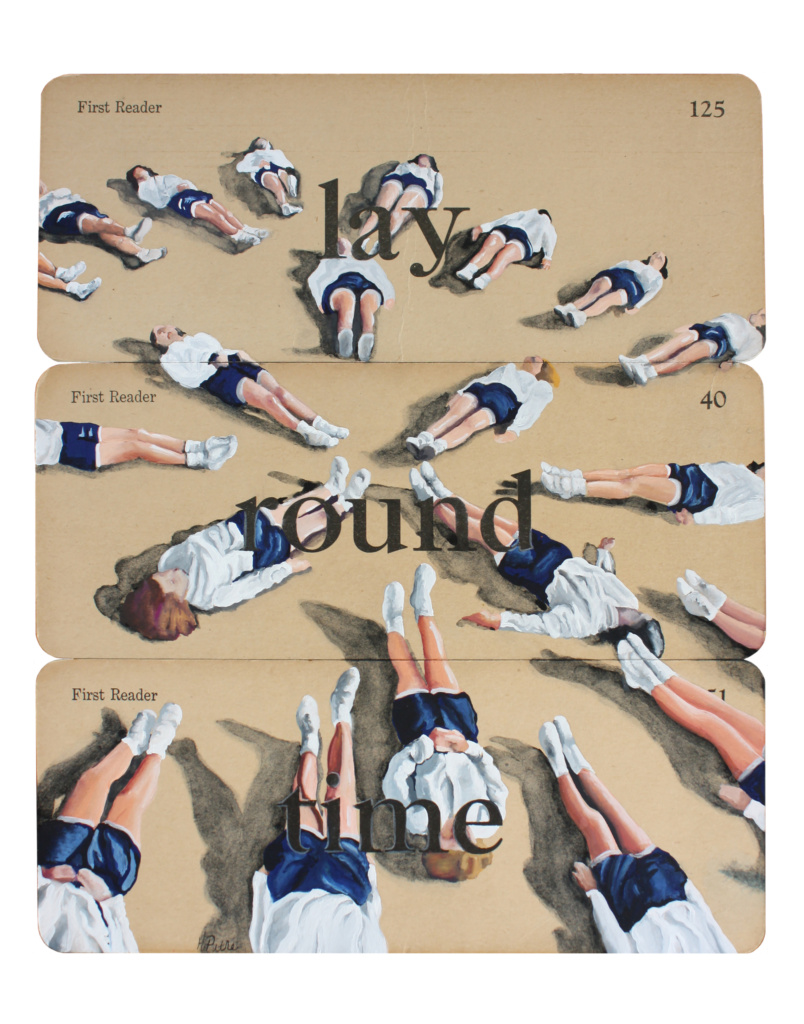 Heidi Pitre gouache painting on vintage school flash cards. ephemera