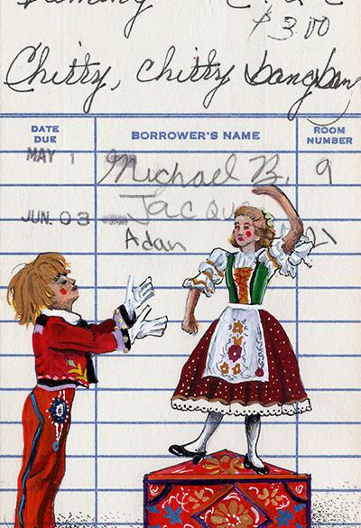 “Chitty Chitty Bang Bang” Upcycled Library Card Print