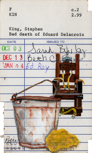 Heidi Pitre gouache painting of an electric chair from Stephen king's the green mile. gifts for librarians and book lovers.