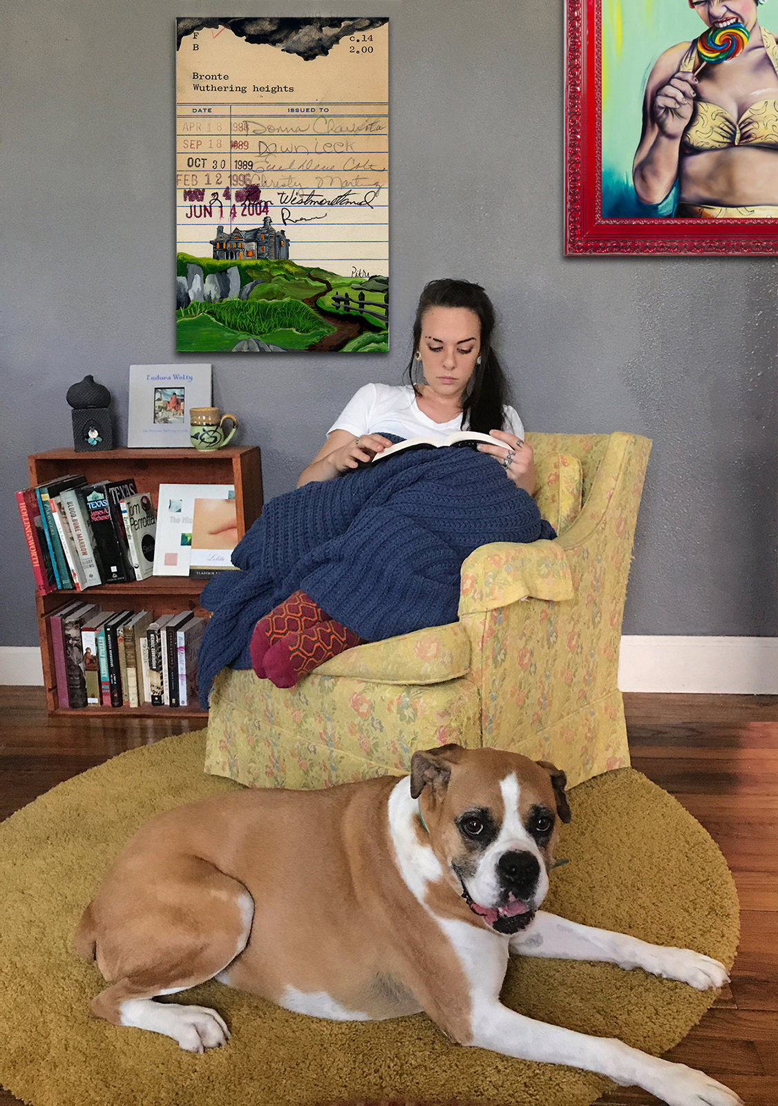 Heidi Pitre art of a wuthering heights vintage library card by Bronte. gifts for librarians and book lovers.