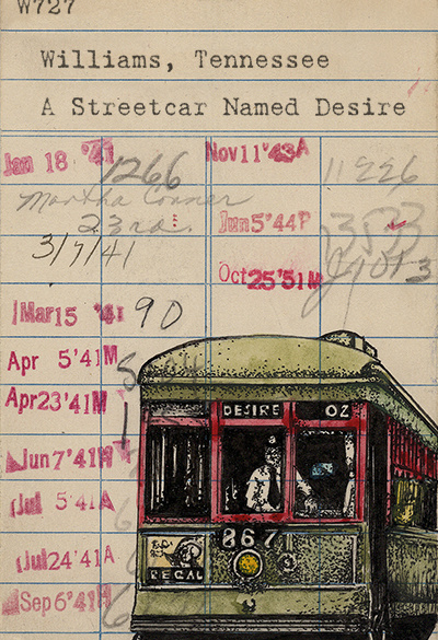 “A Streetcar Named Desire” Upcycled Library Card Print