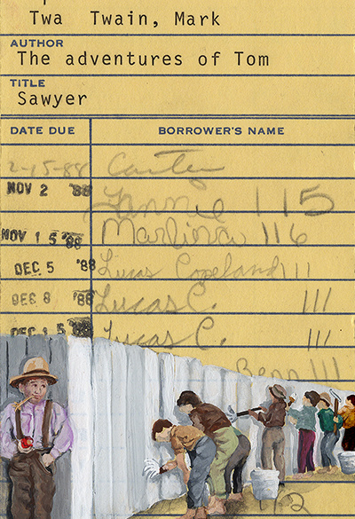 “The Adventures of Tom Sawyer” Upcycled Library Card Print
