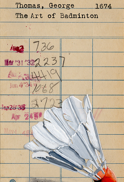 “The Art of Badminton” Upcycled Library Card Print