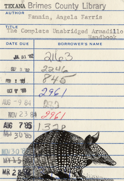 “Armadillo” Upcycled Library Card Print