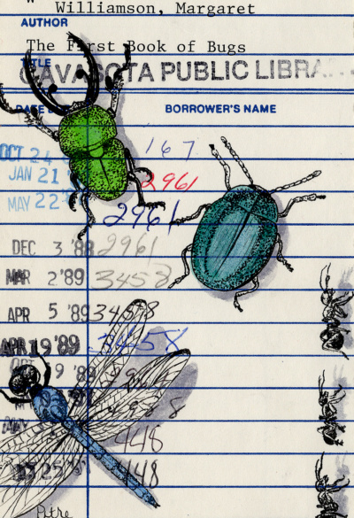 “Bugs” Upcycled Library Card Print