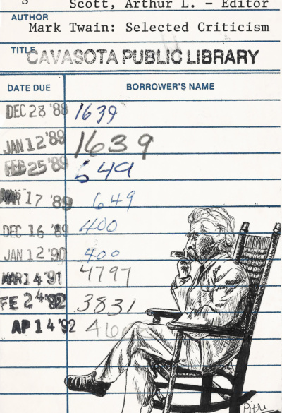 “Mark Twain Selected Criticism” Upcycled Library Card Print