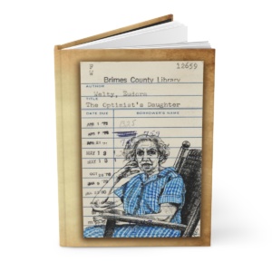 Heid Pitre writing journal with an old library borrowers card on the cover of Eudora Welty for book lovers and librarians.