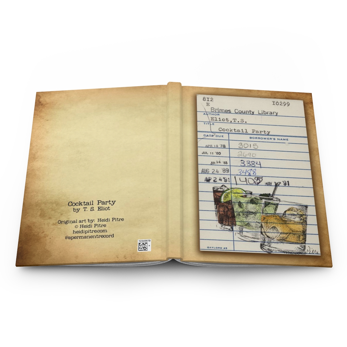 Heid Pitre writing journal with an old library borrowers card on the cover for book lovers and librarians.