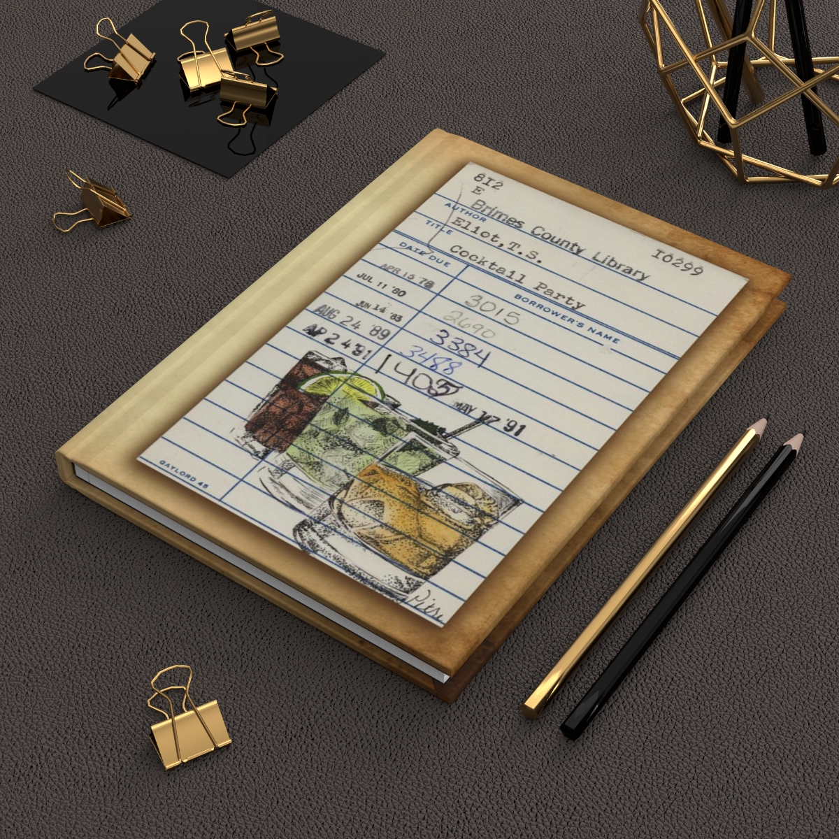 Heid Pitre writing journal with an old library borrowers card on the cover for book lovers and librarians.