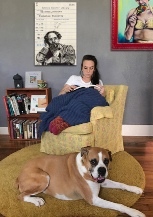 Heidi Pitre illustration of a Charles dickens from Nicholas Nickelby in pen and ink on an oversized canvas print.