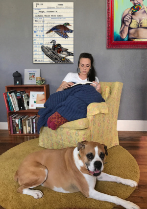 Heidi Pitre illustration of Audubon Ducks in pen and ink and watercolor on an oversized canvas print.