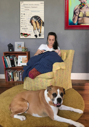 Heidi Pitre illustration of Lolita and heart sunglasses in pen and ink on an oversized canvas print.