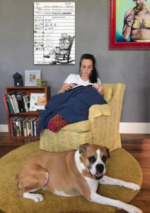 Heidi Pitre illustration of Mark Twain in pen and ink on an oversized canvas print.