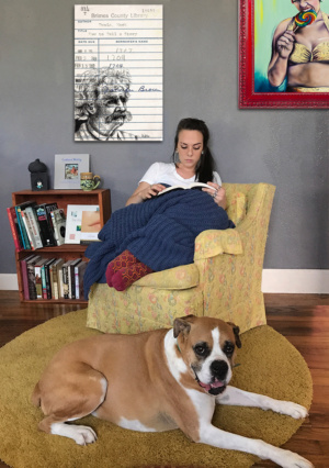 Heidi Pitre illustration of Mark Twain in pen and ink on an oversized canvas print.