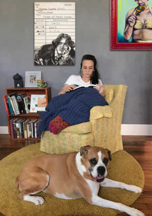 Heidi Pitre illustration of Oscar Wilde in pen and ink on an oversized canvas print.