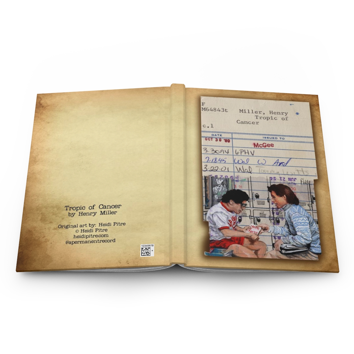 Heid Pitre writing journal with an old library borrowers card on the cover for book lovers and librarians.