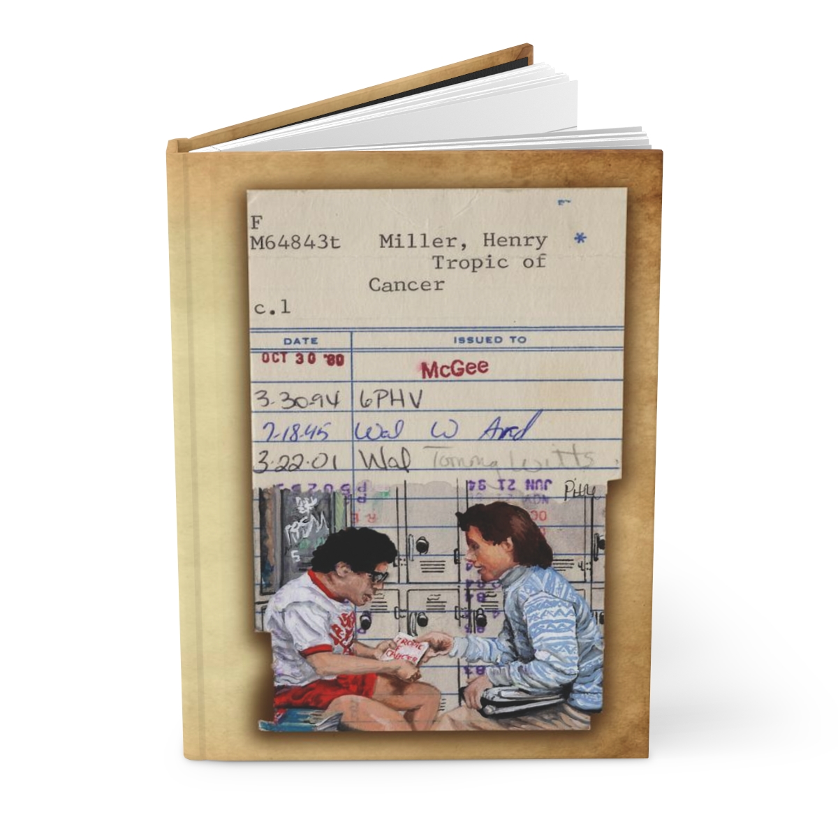 Heid Pitre writing journal with an old library borrowers card on the cover for book lovers and librarians.