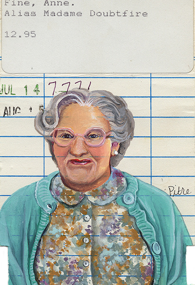 “Alias Madame Doubtfire” Upcycled Library Card Print