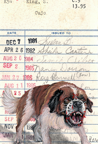 “Cujo” by Stephen King Upcycled Library Card Print