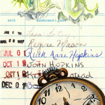 Heidi Pitre illustrates William Faulkner on vintage library card for Mississippi literature. southern lit