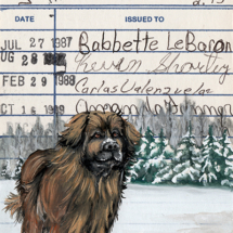 Heidi Pitre illustration of Call of the Wild on vintage library card.