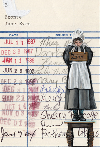 “Jane Eyre-Liar” Upcycled Library Card Print