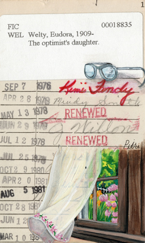 Eudora Welty's "The Optimist's Daughter" Upcycled Library Card Print: Window Version