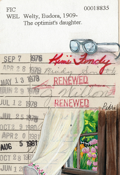 Eudora Welty’s “The Optimist’s Daughter” Upcycled Library Card Print: Window Version